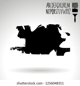 Black brush stroke and handwritten alphabet. Grunge vector abstract hand - painted element. Underline and border design.