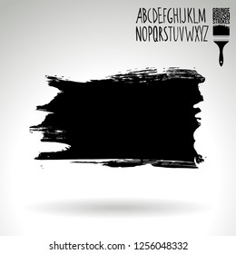 Black brush stroke and handwritten alphabet. Grunge vector abstract hand - painted element. Underline and border design.