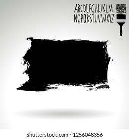 Black brush stroke and handwritten alphabet. Grunge vector abstract hand - painted element. Underline and border design.