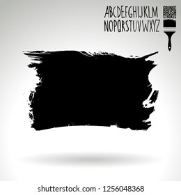 Black brush stroke and handwritten alphabet. Grunge vector abstract hand - painted element. Underline and border design.