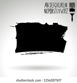 Black brush stroke and handwritten alphabet. Grunge vector abstract hand - painted element. Underline and border design.