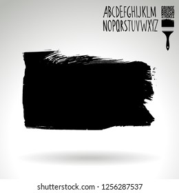 Black brush stroke and handwritten alphabet. Grunge vector abstract hand - painted element. Underline and border design.