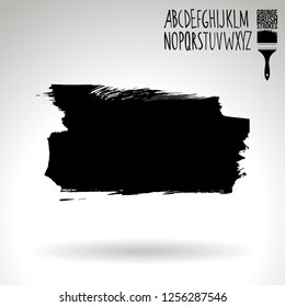 Black brush stroke and handwritten alphabet. Grunge vector abstract hand - painted element. Underline and border design.