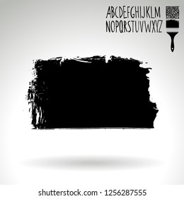Black brush stroke and handwritten alphabet. Grunge vector abstract hand - painted element. Underline and border design.