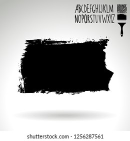 Black brush stroke and handwritten alphabet. Grunge vector abstract hand - painted element. Underline and border design.