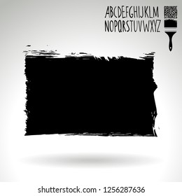Black brush stroke and handwritten alphabet. Grunge vector abstract hand - painted element. Underline and border design.
