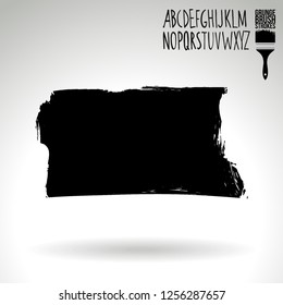 Black brush stroke and handwritten alphabet. Grunge vector abstract hand - painted element. Underline and border design.