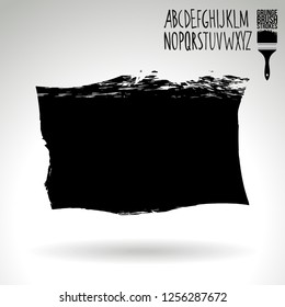 Black brush stroke and handwritten alphabet. Grunge vector abstract hand - painted element. Underline and border design.