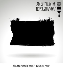 Black brush stroke and handwritten alphabet. Grunge vector abstract hand - painted element. Underline and border design.