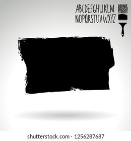 Black brush stroke and handwritten alphabet. Grunge vector abstract hand - painted element. Underline and border design.