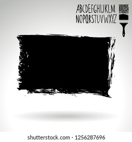 Black brush stroke and handwritten alphabet. Grunge vector abstract hand - painted element. Underline and border design.