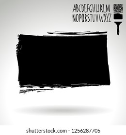 Black brush stroke and handwritten alphabet. Grunge vector abstract hand - painted element. Underline and border design.
