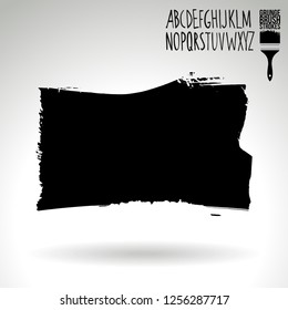 Black brush stroke and handwritten alphabet. Grunge vector abstract hand - painted element. Underline and border design.