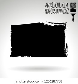 Black brush stroke and handwritten alphabet. Grunge vector abstract hand - painted element. Underline and border design.