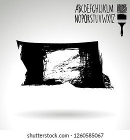 Black brush stroke and handwritten alphabet. Grunge vector abstract hand - painted element. Underline and border design.