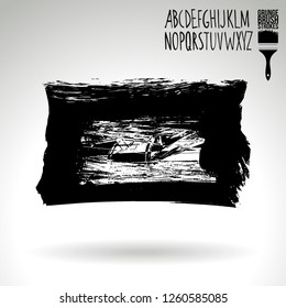 Black brush stroke and handwritten alphabet. Grunge vector abstract hand - painted element. Underline and border design.