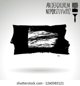Black brush stroke and handwritten alphabet. Grunge vector abstract hand - painted element. Underline and border design.