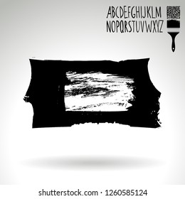 Black brush stroke and handwritten alphabet. Grunge vector abstract hand - painted element. Underline and border design.