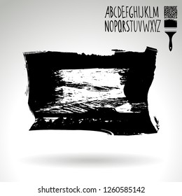 Black brush stroke and handwritten alphabet. Grunge vector abstract hand - painted element. Underline and border design.