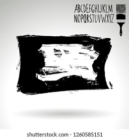 Black brush stroke and handwritten alphabet. Grunge vector abstract hand - painted element. Underline and border design.