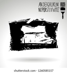 Black brush stroke and handwritten alphabet. Grunge vector abstract hand - painted element. Underline and border design.