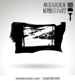 Black brush stroke and handwritten alphabet. Grunge vector abstract hand - painted element. Underline and border design.