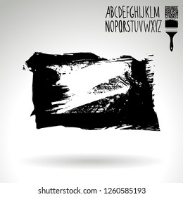 Black brush stroke and handwritten alphabet. Grunge vector abstract hand - painted element. Underline and border design.