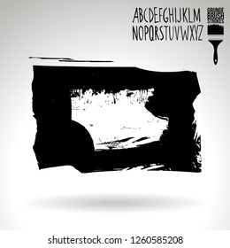Black brush stroke and handwritten alphabet. Grunge vector abstract hand - painted element. Underline and border design.