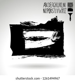 Black brush stroke and handwritten alphabet. Grunge vector abstract hand - painted element. Underline and border design.