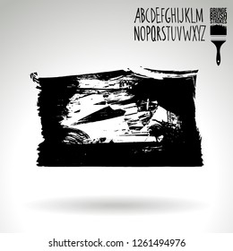 Black brush stroke and handwritten alphabet. Grunge vector abstract hand - painted element. Underline and border design.