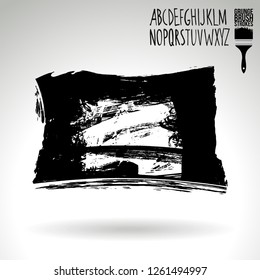 Black brush stroke and handwritten alphabet. Grunge vector abstract hand - painted element. Underline and border design.