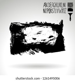 Black brush stroke and handwritten alphabet. Grunge vector abstract hand - painted element. Underline and border design.