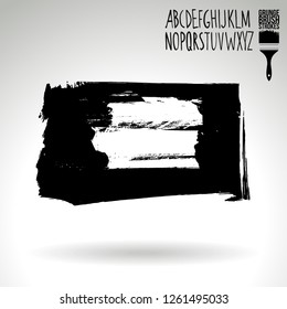 Black brush stroke and handwritten alphabet. Grunge vector abstract hand - painted element. Underline and border design.