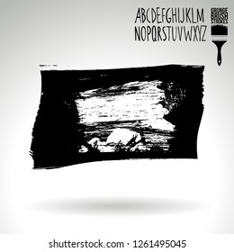 Black brush stroke and handwritten alphabet. Grunge vector abstract hand - painted element. Underline and border design.