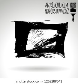 Black brush stroke and handwritten alphabet. Grunge vector abstract hand - painted element. Underline and border design.