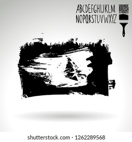 Black brush stroke and handwritten alphabet. Grunge vector abstract hand - painted element. Underline and border design.