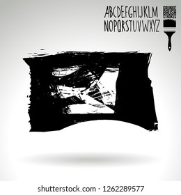 Black brush stroke and handwritten alphabet. Grunge vector abstract hand - painted element. Underline and border design.