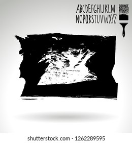 Black brush stroke and handwritten alphabet. Grunge vector abstract hand - painted element. Underline and border design.