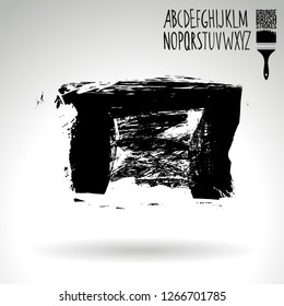 Black brush stroke and handwritten alphabet. Grunge vector abstract hand - painted element. Underline and border design.