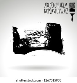 Black brush stroke and handwritten alphabet. Grunge vector abstract hand - painted element. Underline and border design.