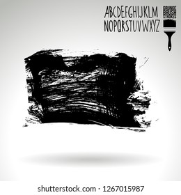Black brush stroke and handwritten alphabet. Grunge vector abstract hand - painted element. Underline and border design.