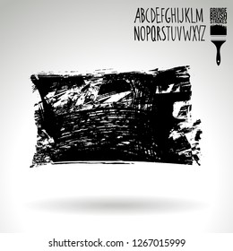 Black brush stroke and handwritten alphabet. Grunge vector abstract hand - painted element. Underline and border design.