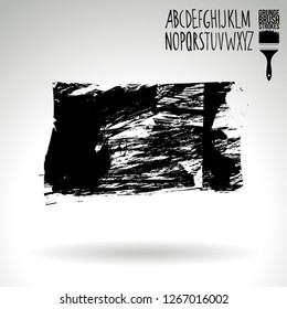 Black brush stroke and handwritten alphabet. Grunge vector abstract hand - painted element. Underline and border design.