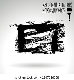 Black brush stroke and handwritten alphabet. Grunge vector abstract hand - painted element. Underline and border design.