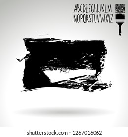 Black brush stroke and handwritten alphabet. Grunge vector abstract hand - painted element. Underline and border design.