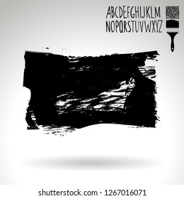 Black brush stroke and handwritten alphabet. Grunge vector abstract hand - painted element. Underline and border design.