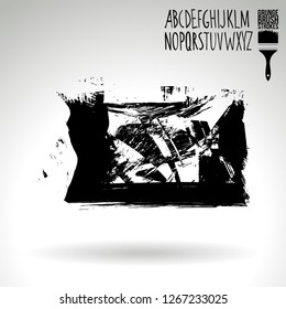 Black brush stroke and handwritten alphabet. Grunge vector abstract hand - painted element. Underline and border design.