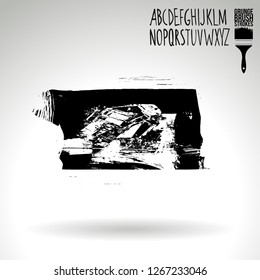 Black brush stroke and handwritten alphabet. Grunge vector abstract hand - painted element. Underline and border design.