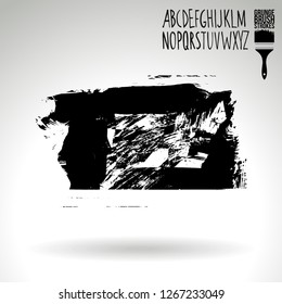 Black brush stroke and handwritten alphabet. Grunge vector abstract hand - painted element. Underline and border design.