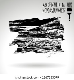 Black brush stroke and handwritten alphabet. Grunge vector abstract hand - painted element. Underline and border design.
